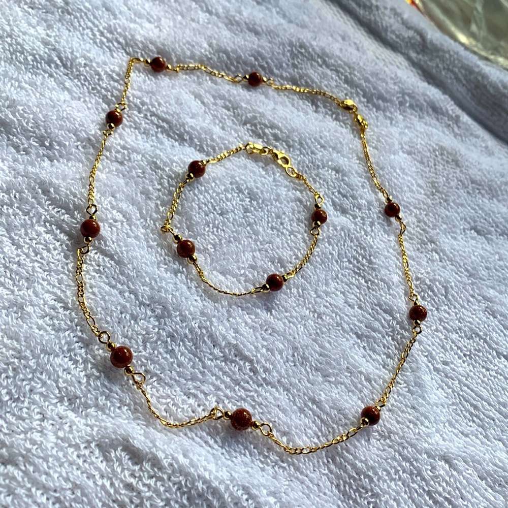 Goldstone, gold plated, necklace and bracelet, set Miami Cuban jewelry